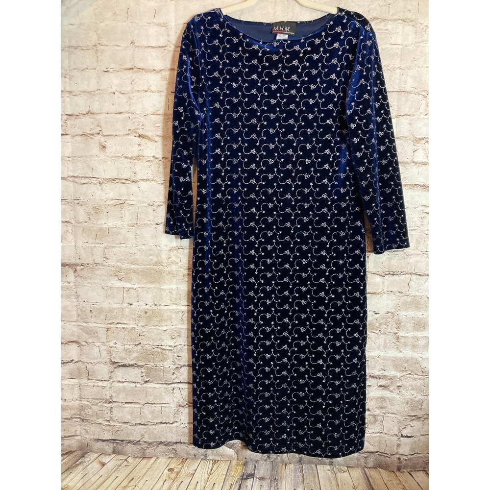 Melissa Harper Velvet Dress Medium Midnight Blue & Silver Embroidered‎ Stars